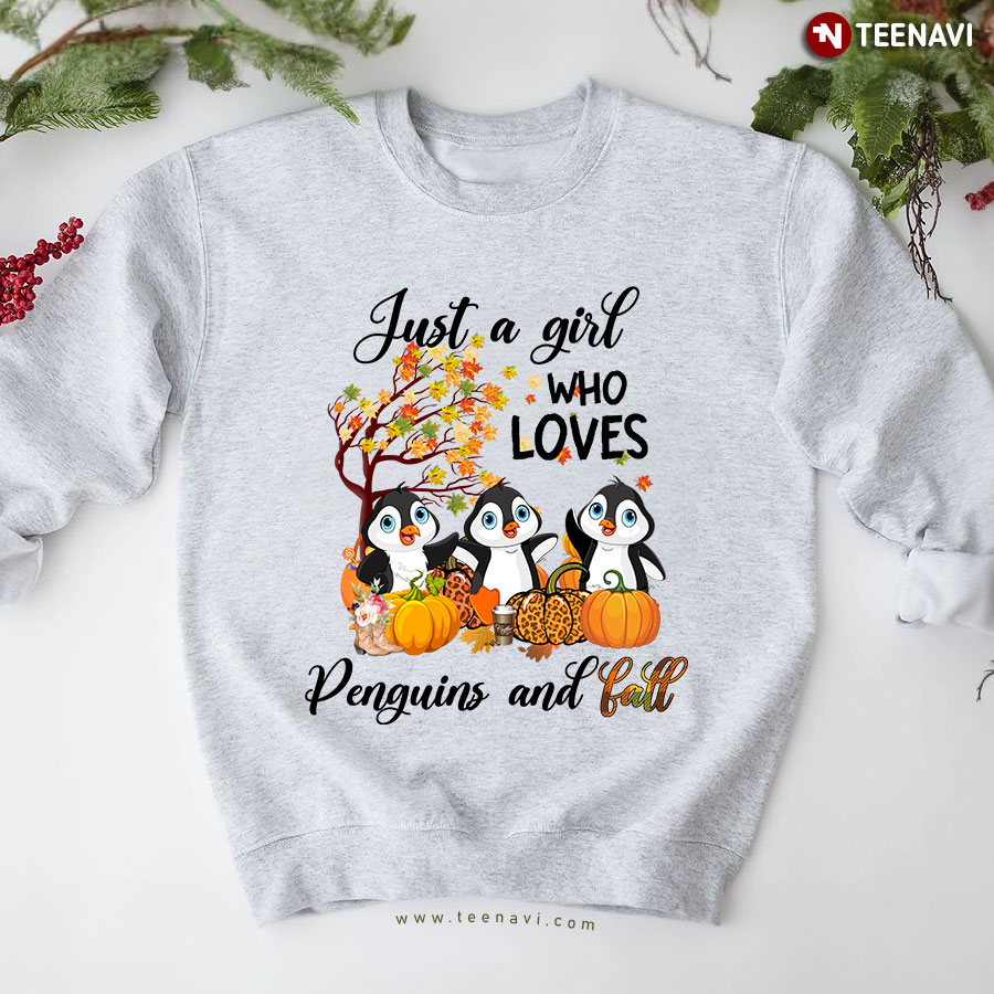 Just A Girl Who Loves Penguins And Fall Leopard Pumpkins Sweatshirt