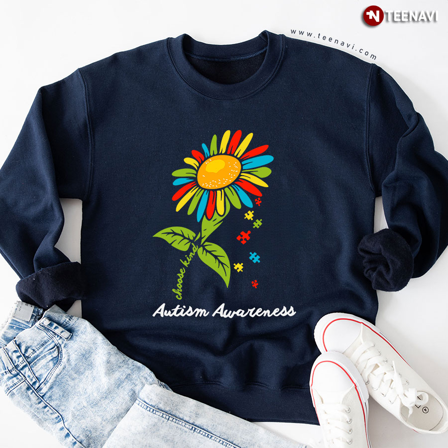 Choose Kind Autism Awareness Sunflower Autism Puzzle Piece Sweatshirt