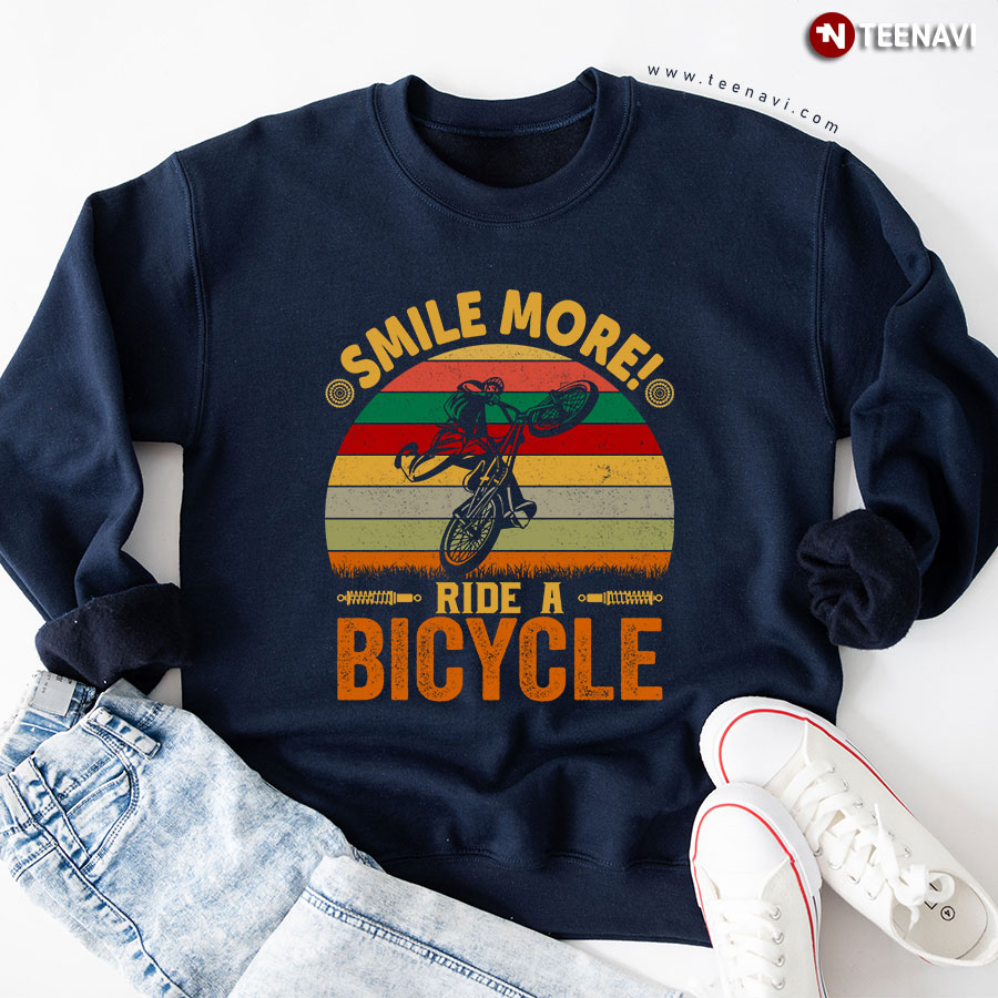 Smile More Ride A Bicycle Mountain Bike Vintage Sweatshirt
