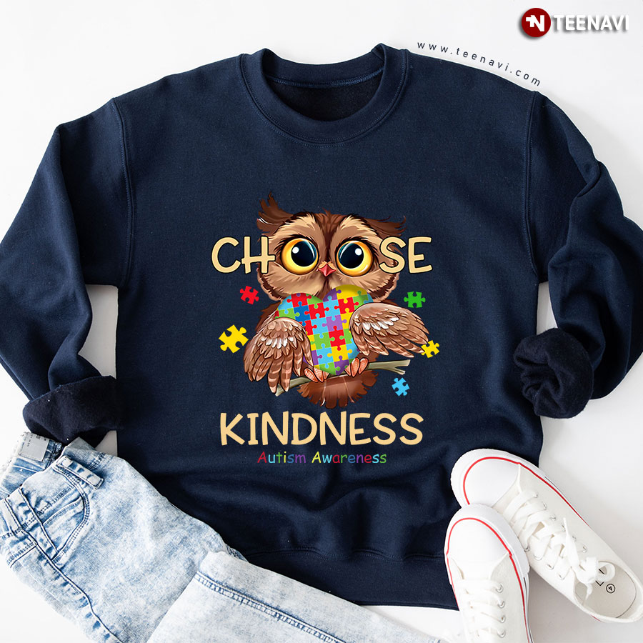 Choose Kindness Autism Awareness Owl Puzzle Piece Heart Sweatshirt