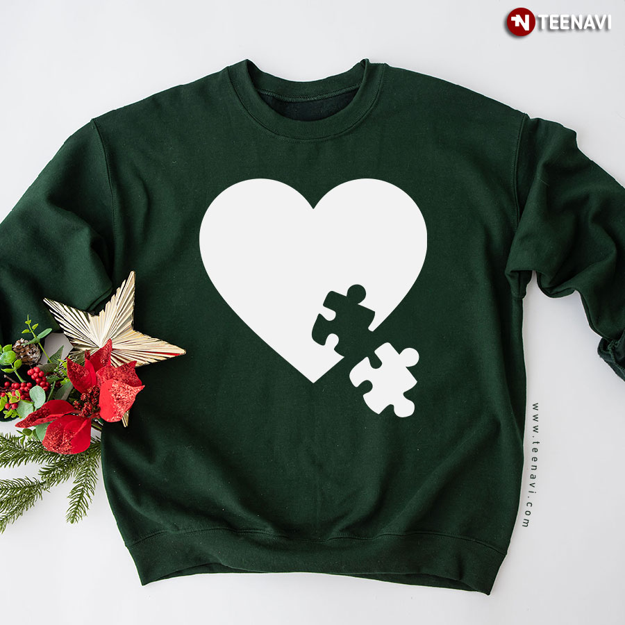 Heart With Autism Puzzle Piece Autism Awareness Sweatshirt