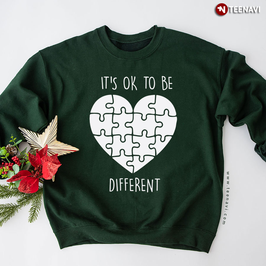 It's Ok To Be Different Heart Autism Puzzle Piece Autism Awareness Sweatshirt