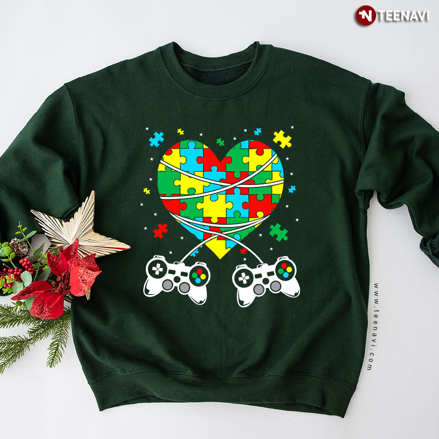Autism Awareness Video Games Heart Autism Puzzle Piece Sweatshirt