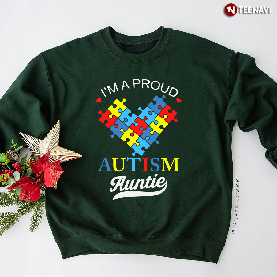 I'm A Proud Autism Auntie Heart Autism Puzzle Piece Sweatshirt