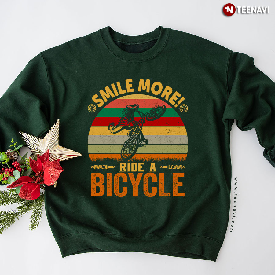 Smile More Ride A Bicycle Mountain Bike Vintage Sweatshirt