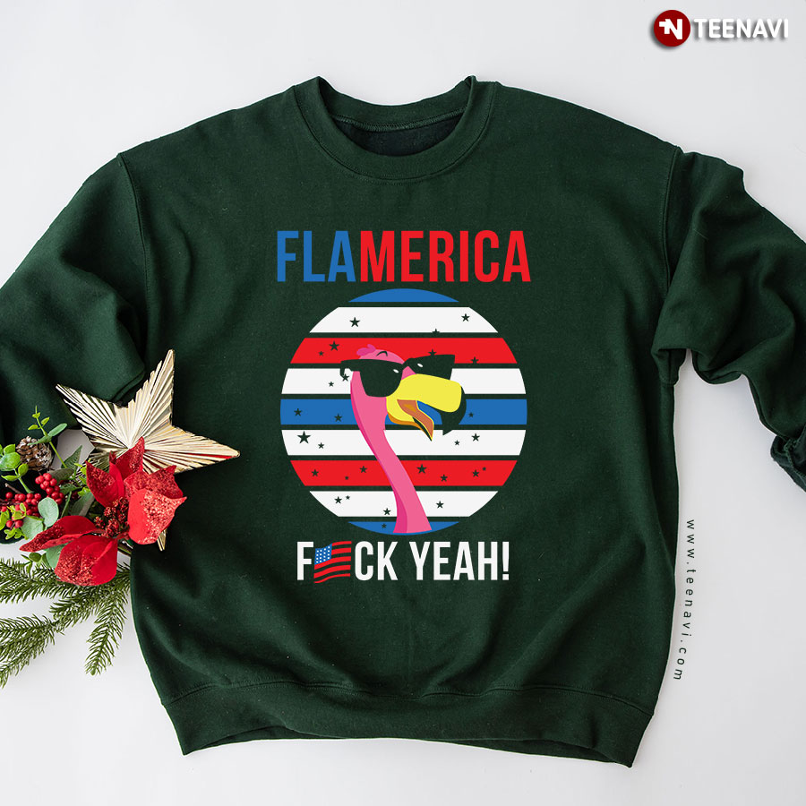 Flamerica Fuck Yeah Vintage American Flag Flamingo Sweatshirt