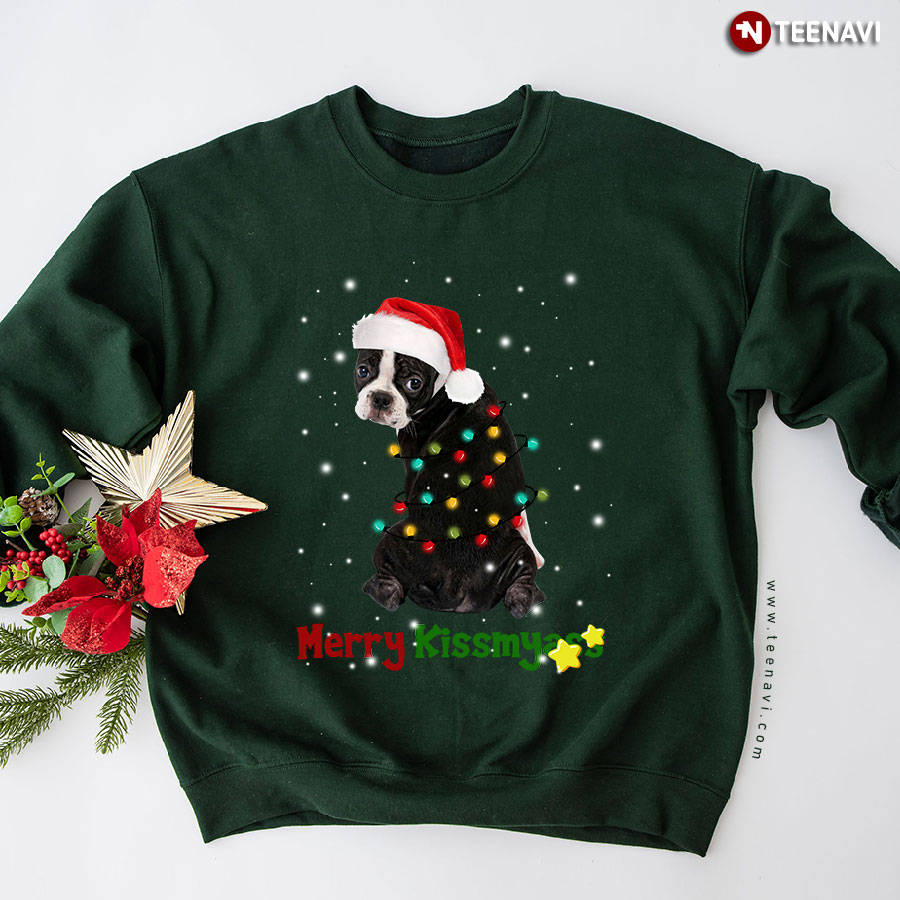 Merry KissMyAss French Bulldog Santa Claus Hat Christmas Dog Lover Sweatshirt