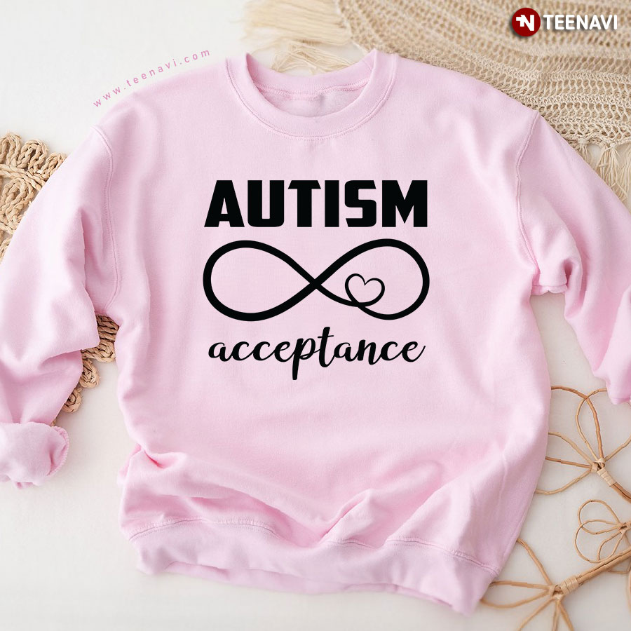 Autism Acceptance Heart Infinity Symbol Autism Awareness White Sweatshirt