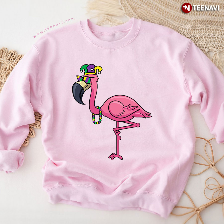 Funny Flamingo With Clown Hat Glasses And Necklace Sweatshirt