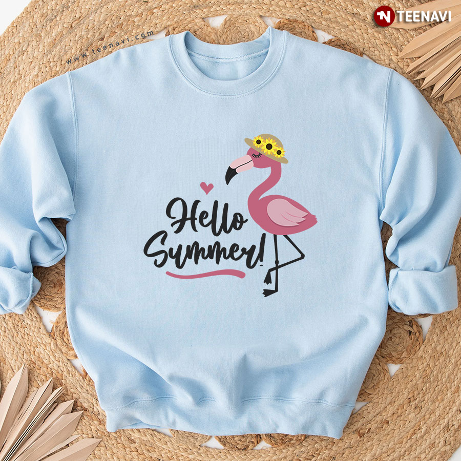 Hello Summer Funny Flamingo With Hat Summer Vacation Sweatshirt
