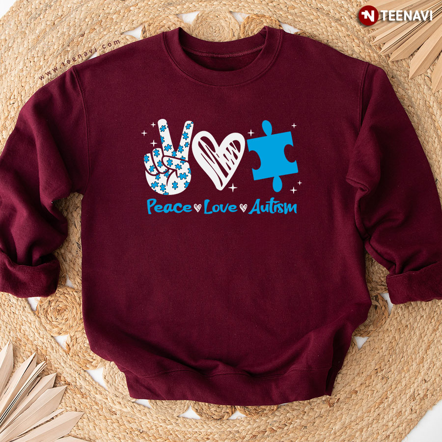 Peace Love Autism Awareness Autism Puzzle Piece Sweatshirt