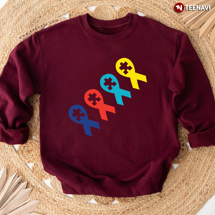 Autism Awareness Puzzle Piece With Autism Ribbon Sweatshirt