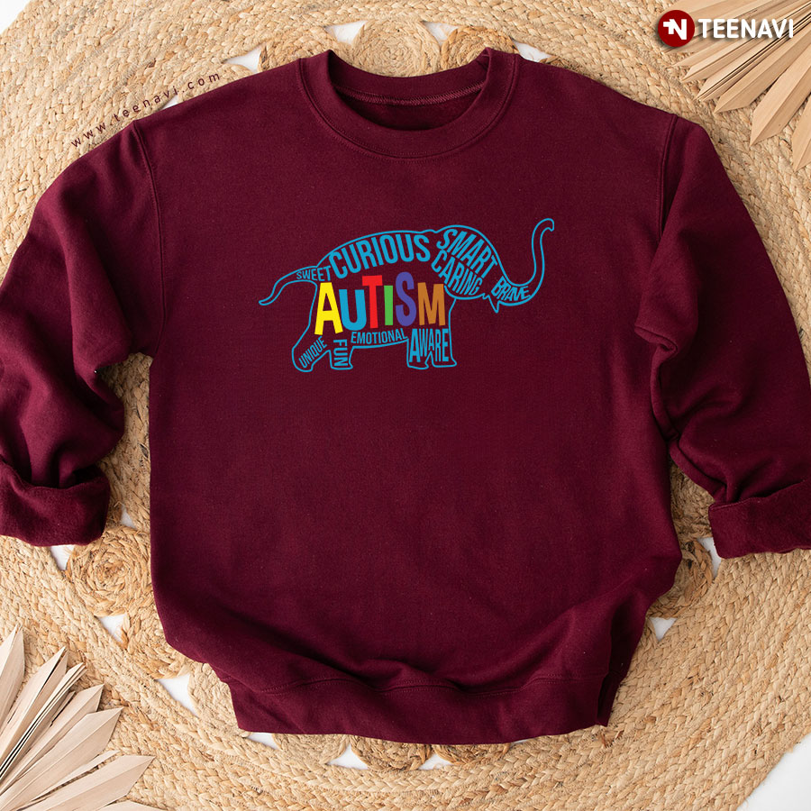 Autism Awareness Elephant Sweet Curious Smart Caring Brave Unique Fun Sweatshirt