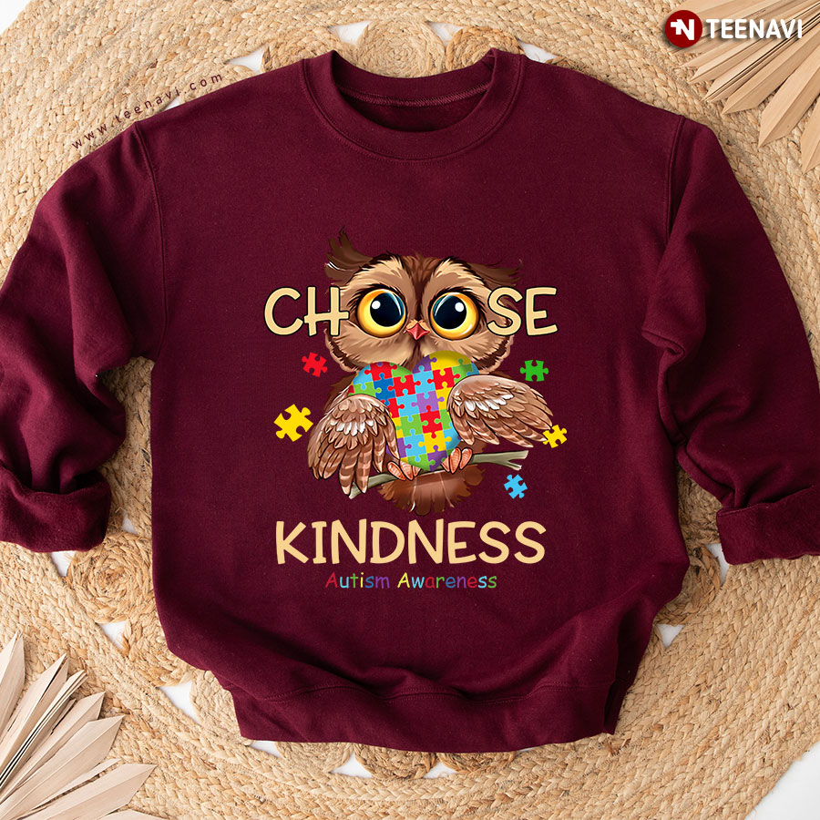 Choose Kindness Autism Awareness Owl Puzzle Piece Heart Sweatshirt