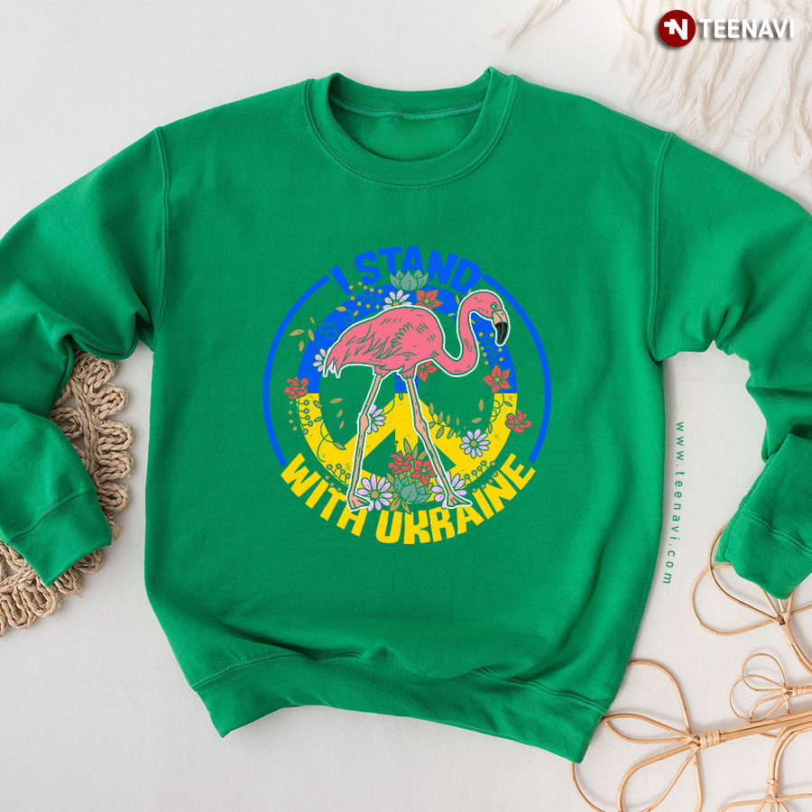 I Stand With Ukraine Hippie Peace Sign Flower Flamingo Lover Sweatshirt