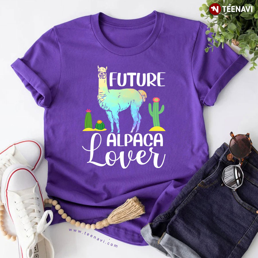 Future Alpaca Lover Adorable Alpaca And Cactus T-Shirt