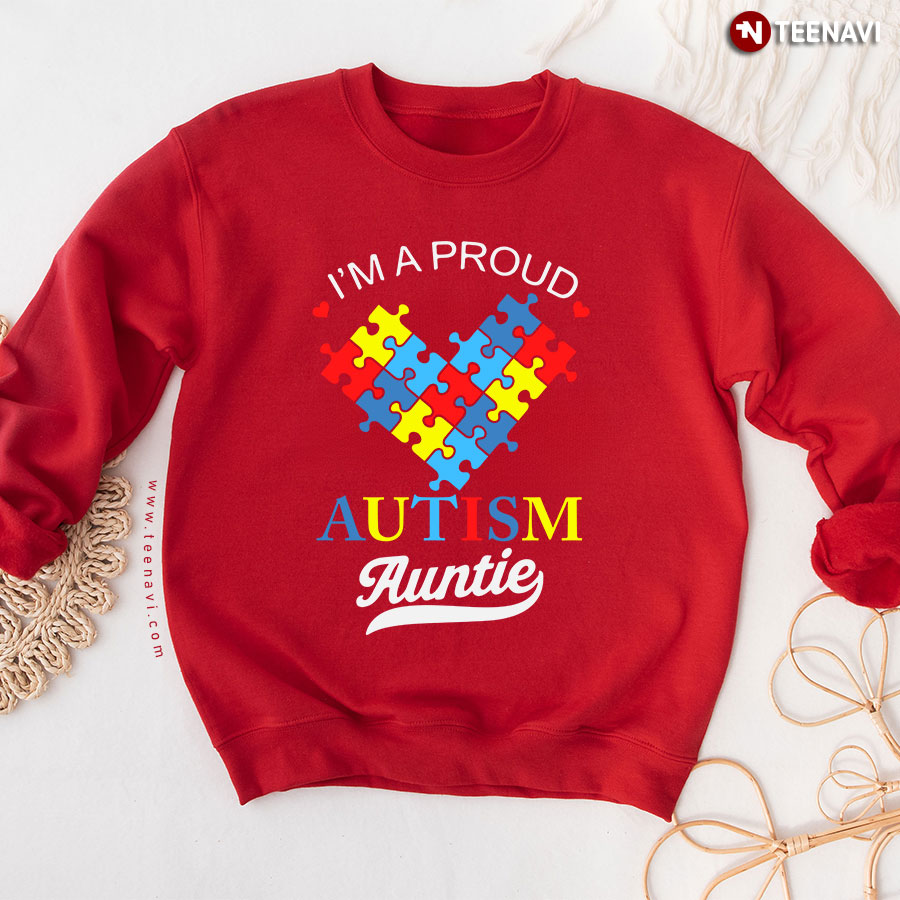 I'm A Proud Autism Auntie Heart Autism Puzzle Piece Sweatshirt