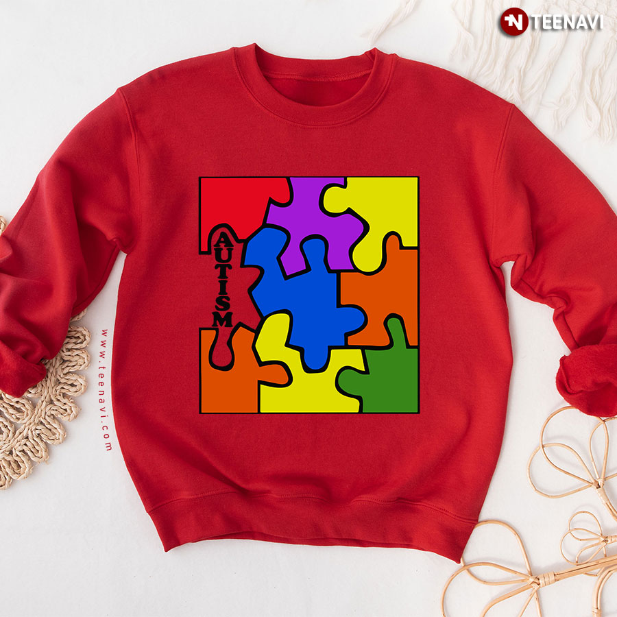Autism Colorful Puzzle Pieces Awareness Sweatshirt