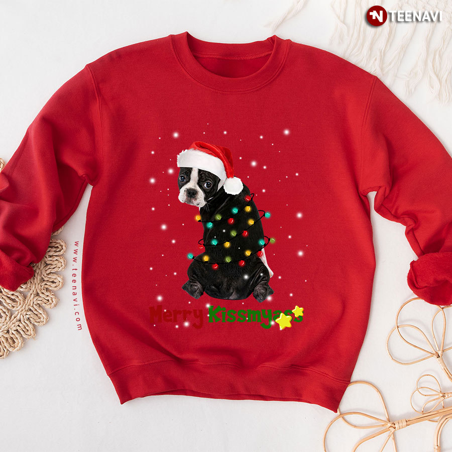 Merry KissMyAss French Bulldog Santa Claus Hat Christmas Dog Lover Sweatshirt