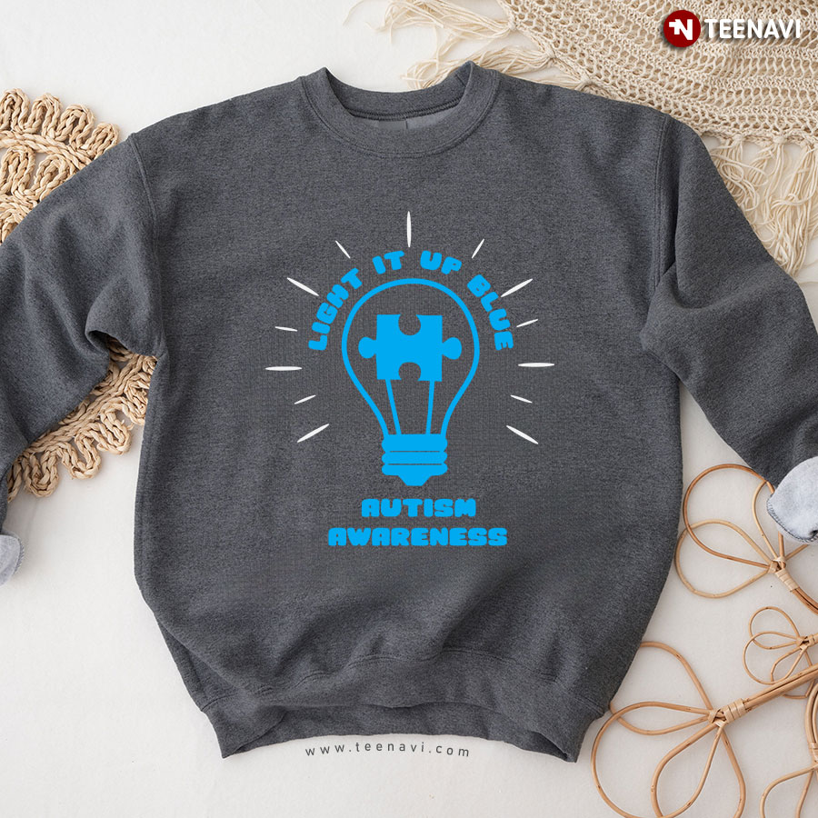 Light It Up Blue Autism Awareness Light Bulb With Puzzle Piece Sweatshirt