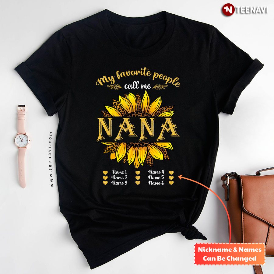 Personalized My Favorite People Call Me Nana Sunflower Leopard T-Shirt