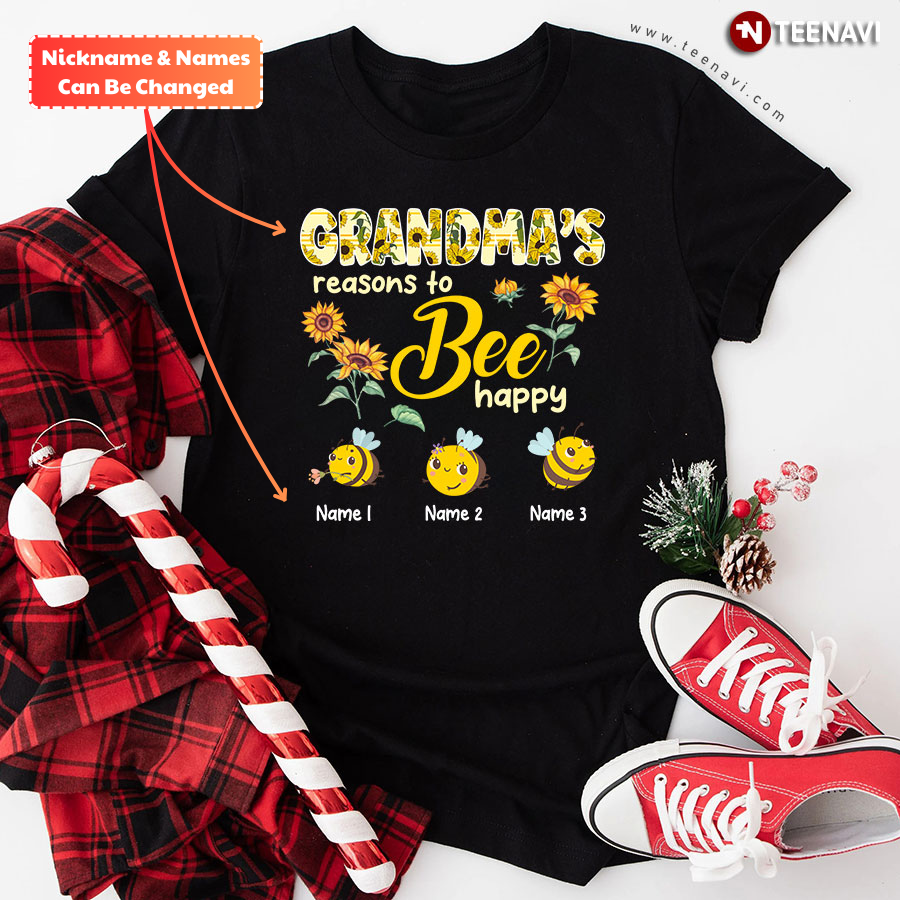 Personalized Grandma's Reasons To Bee Happy Sunflower Mother's Day T-Shirt