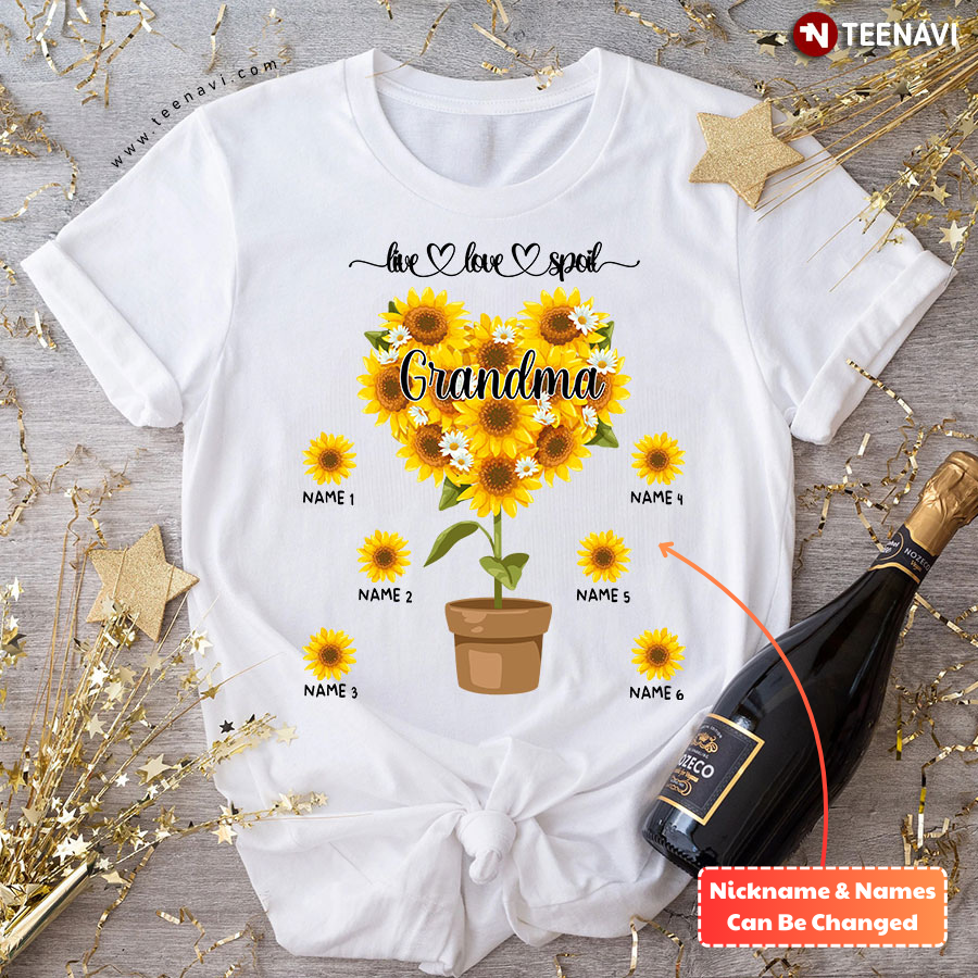 Personalized Live Love Spoil Grandma Sunflowers T-Shirt