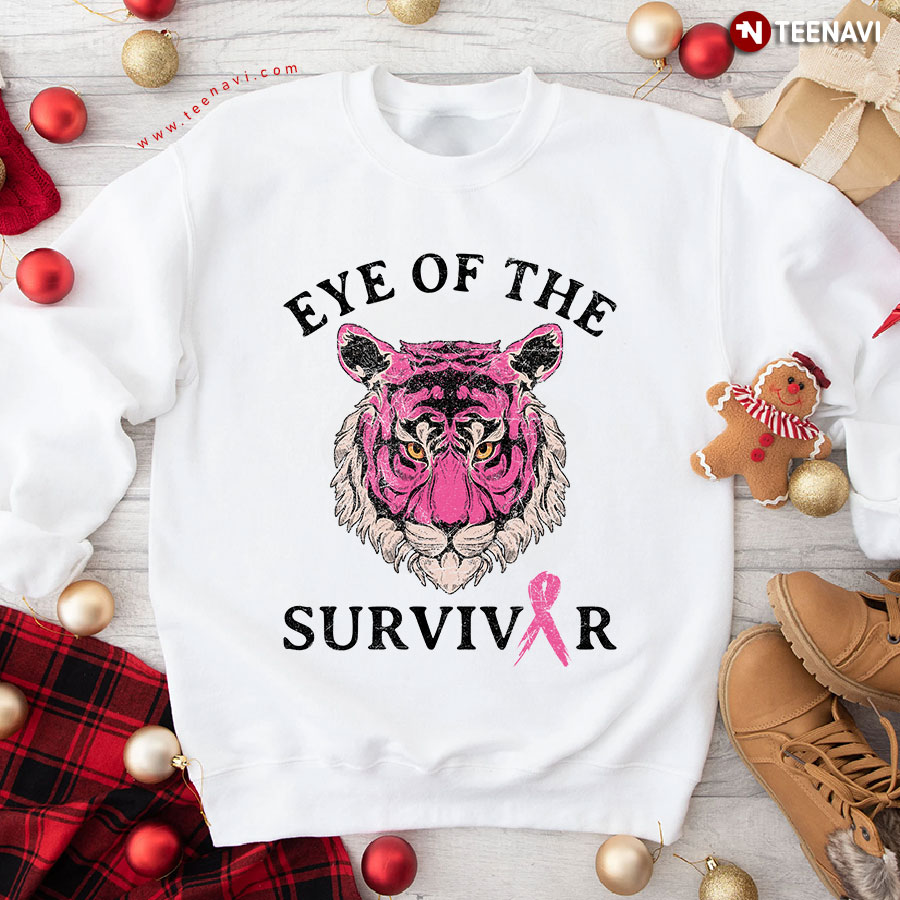 Eye Of The Survivor Breast Cancer Awareness Tiger Pink Ribbon Sweatshirt