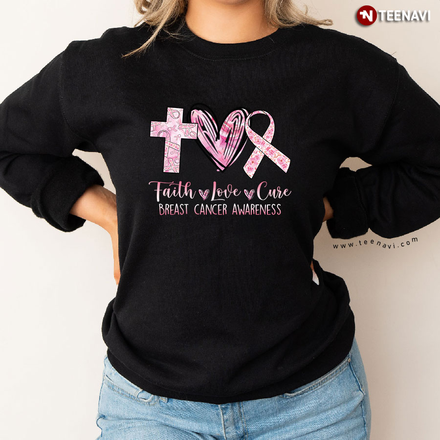 Faith Love Cure Breast Cancer Awareness Cross Sweatshirt