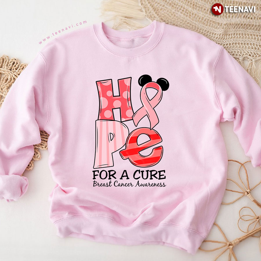 Hope For A Cure Breast Cancer Awareness Mickey Disney Pink Ribbon Sweatshirt