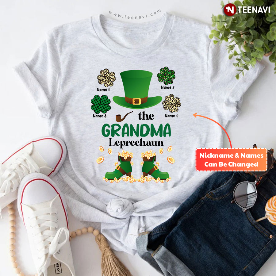 Personalized The Grandma Leprechaun Shamrocks Leopard St Patrick's Day T-Shirt