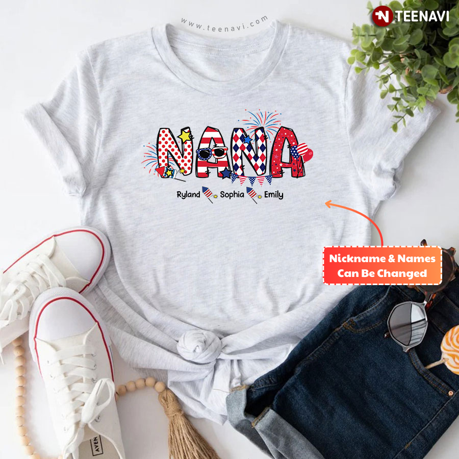 Personalized Nana Patriotic 4th of July Firecrackers Grandma T-Shirt
