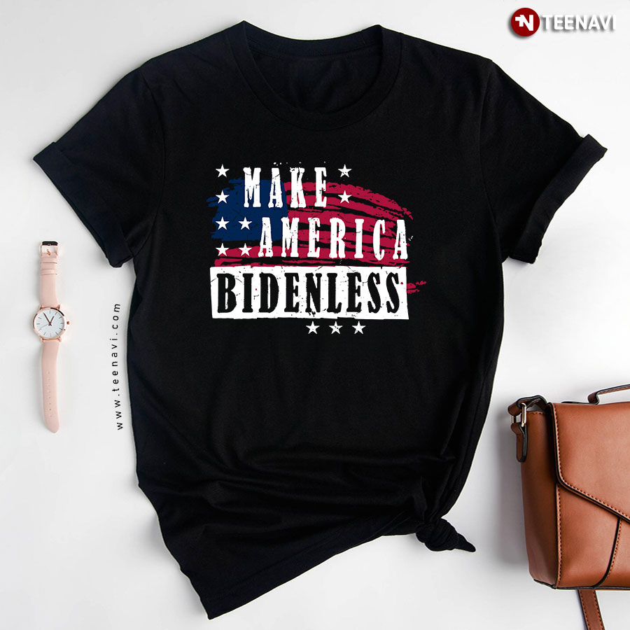 Make America Bidenless American Flag Anti Biden T-Shirt