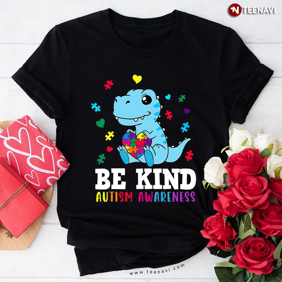 Be Kind Autism Awareness Dinosaur Autism Puzzles T-Shirt