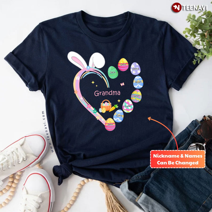 Personalized Grandma Heart Bunny Easter Day T-Shirt