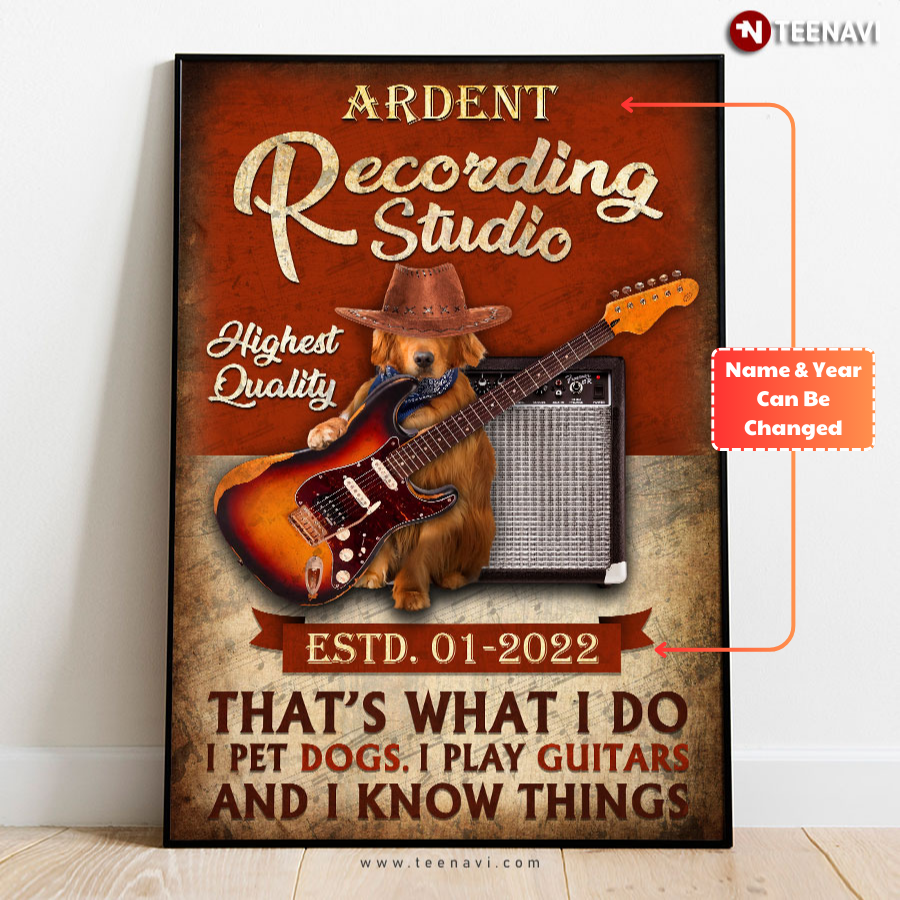 Personalized Custom Name & Year Dog Wearing Hat Recording Studio That's What I Do I Pet Dogs I Play Guitars Poster