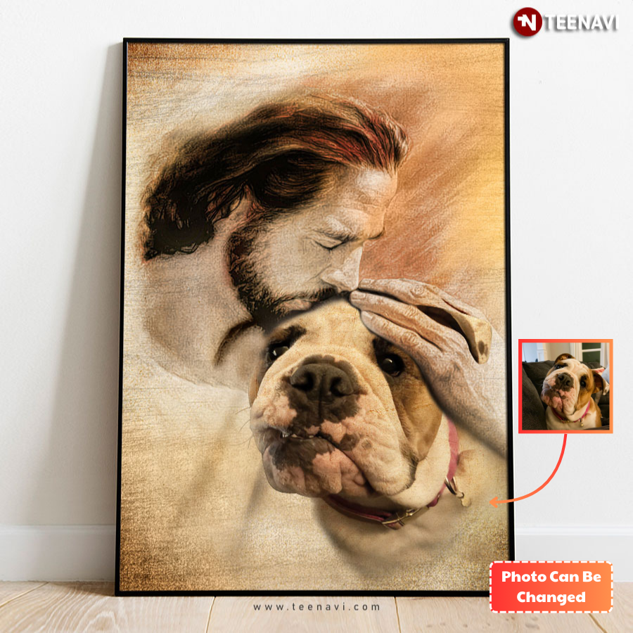 Personalized Custom Photo Jesus Christ Kissing Dog Lovers Poster
