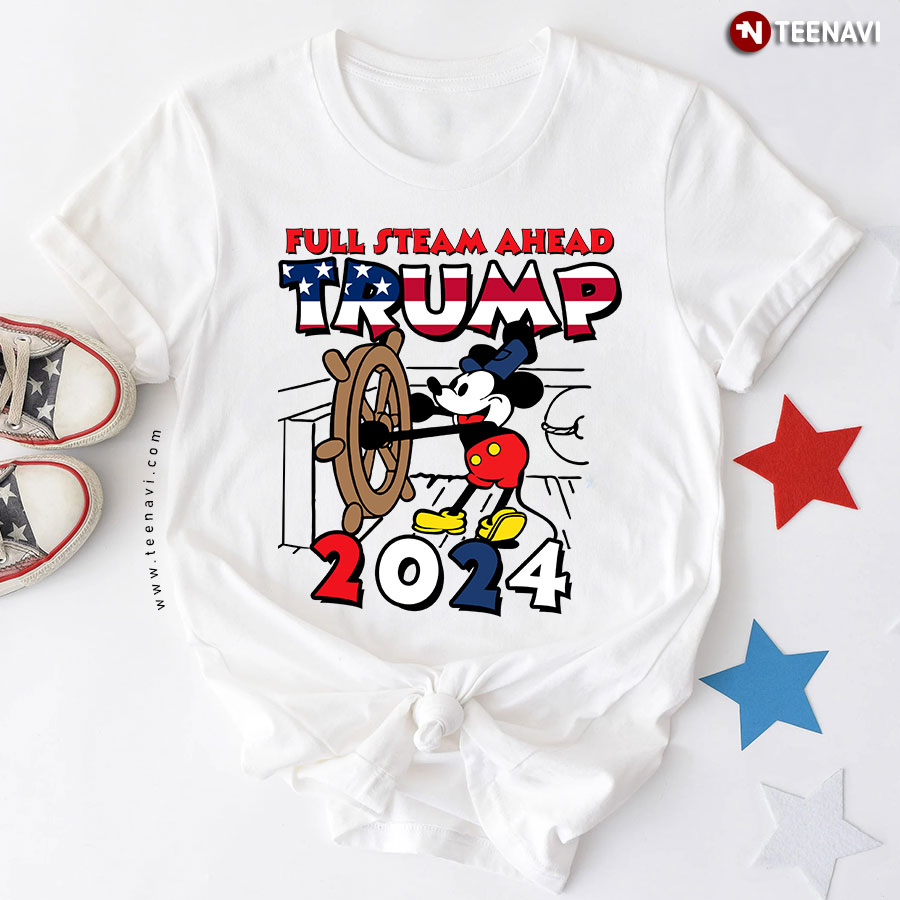 Full Steam Ahead Trump 2024 Mickey Mouse Pro Trump American Flag T-Shirt