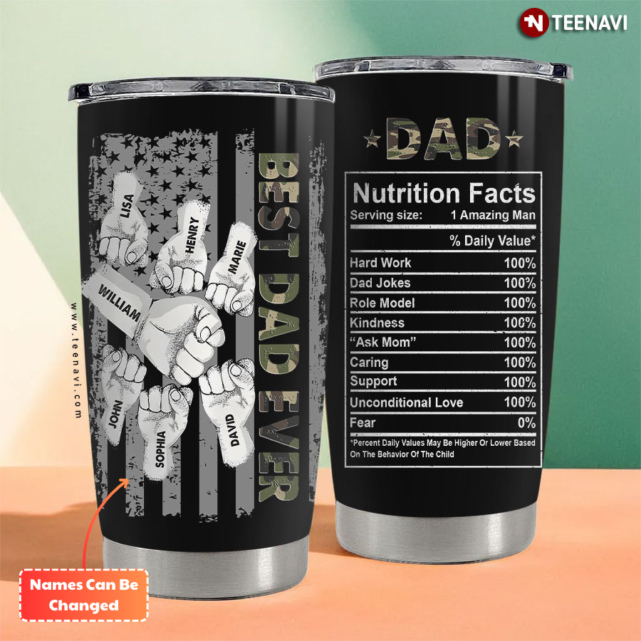 Personalized Best Dad Ever American Flag Dad Nutrition Facts Tumbler