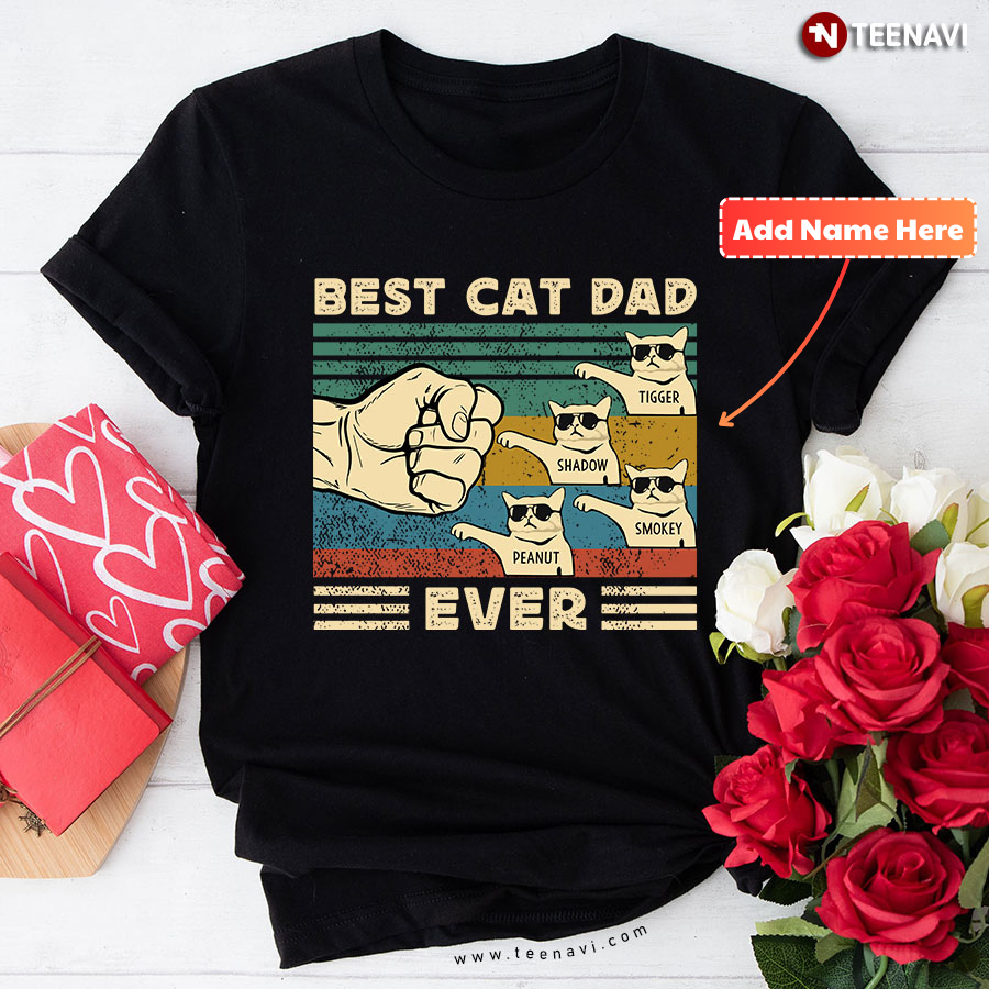 Personalized Best Cat Dad Ever Vintage Father's Day T-Shirt