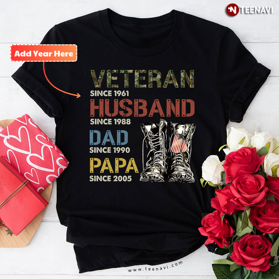 Personalized Veteran Husband Dad Papa Father's Day T-Shirt