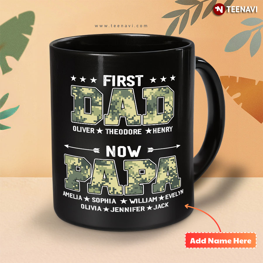Personalized First Dad Now Papa Father's Day Military Mug