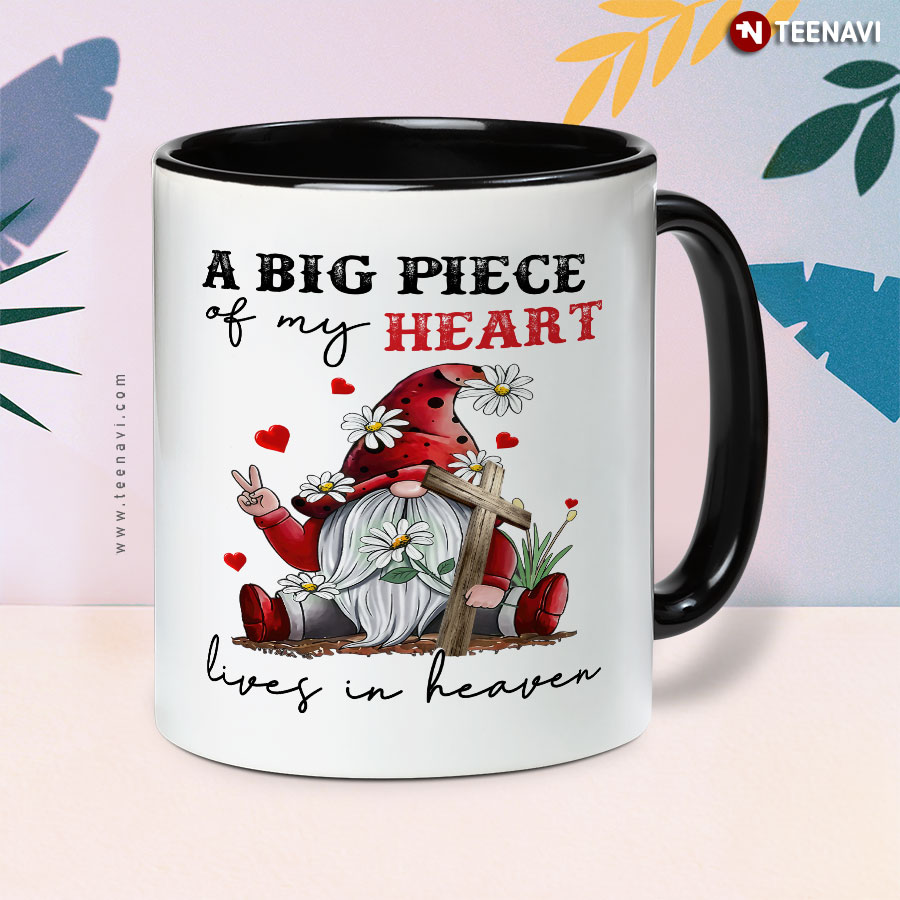 A Big Piece Of My Heart Lives In Heaven Gnome Cross Mug