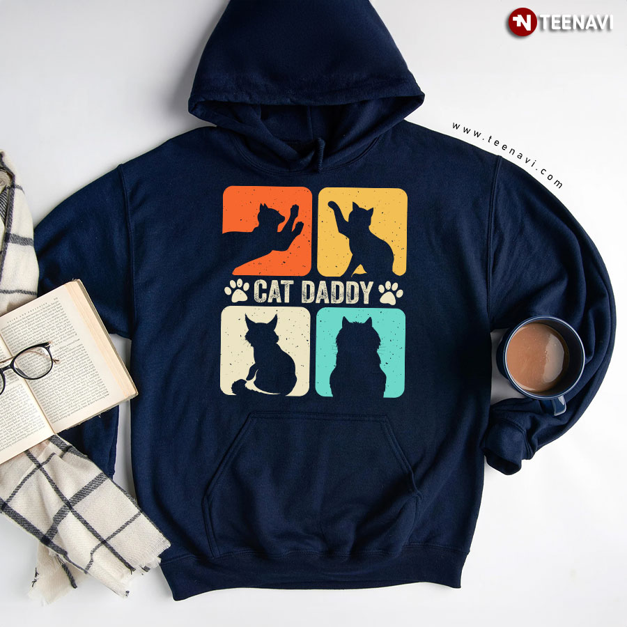 Cat Daddy Vintage Cat Loves Cat Paws Father's Day Hoodie