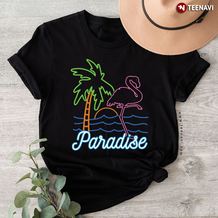 Paradise Flamingo Palm Tree Retro Neon T-Shirt