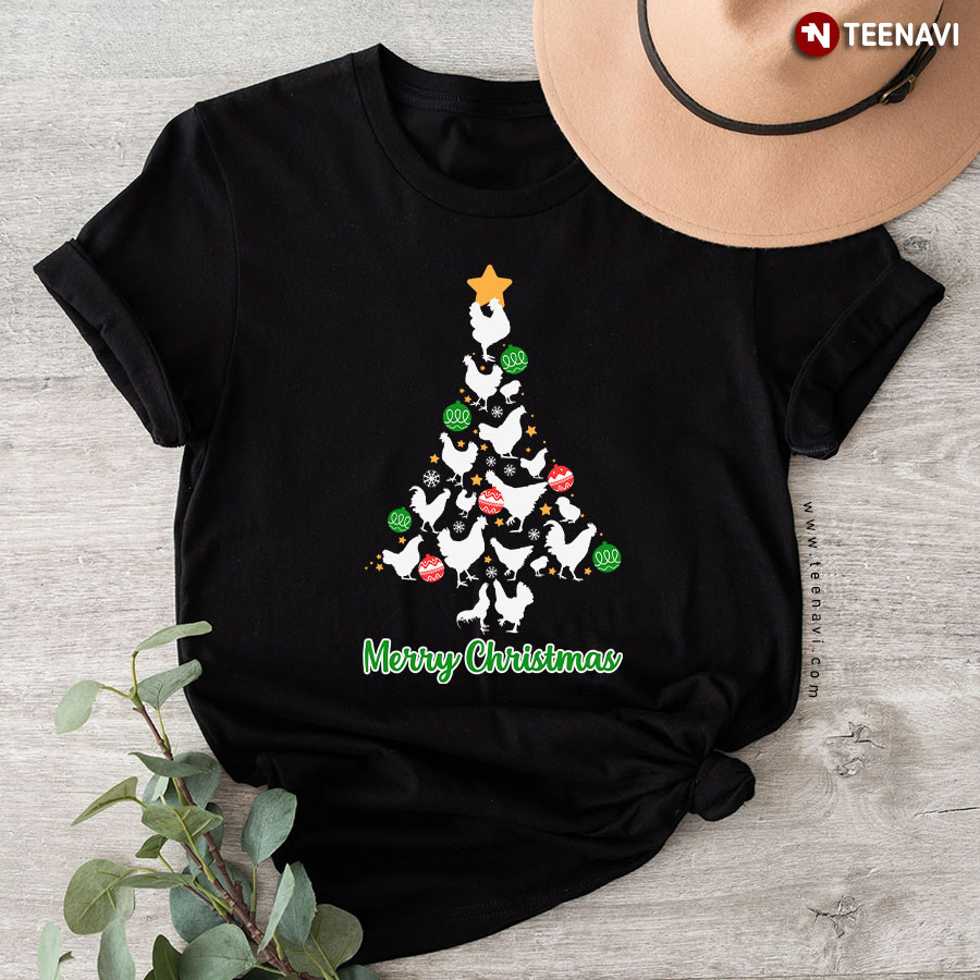 Merry Christmas Xmas Tree With Full Of Chickens T-Shirt