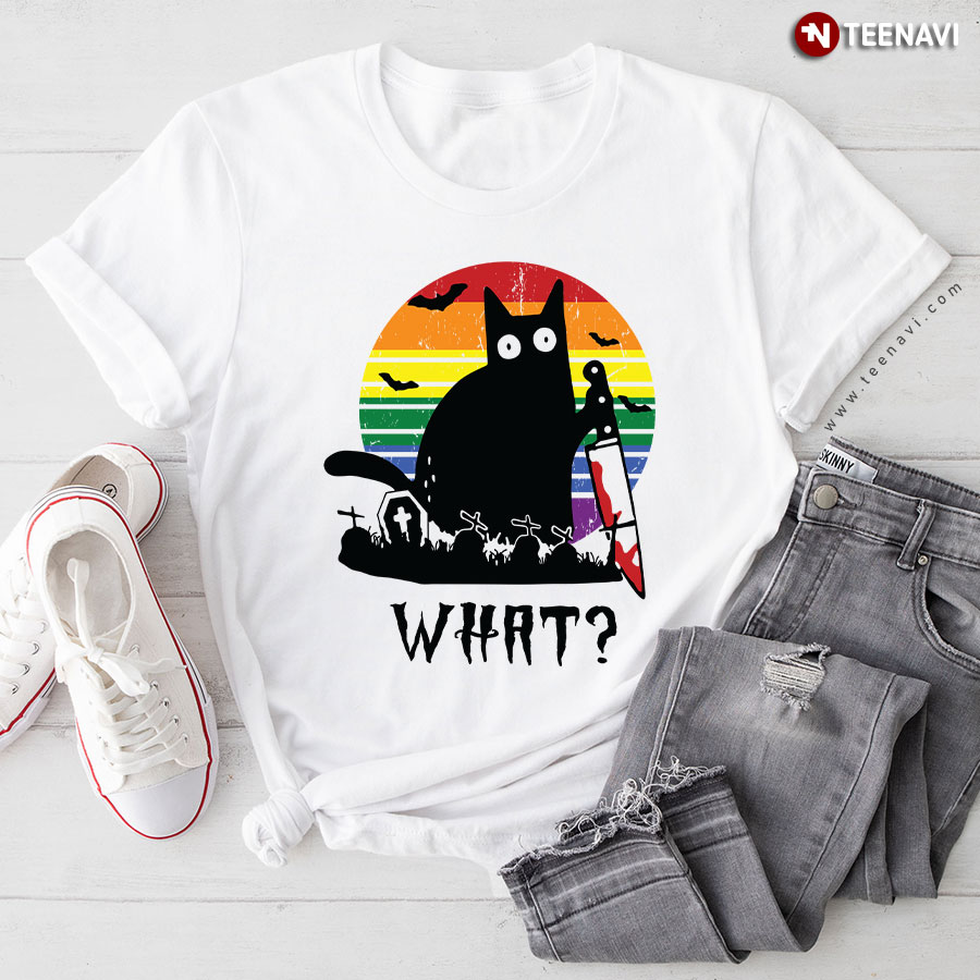 What Black Cat LGBT Vintage Halloween T-Shirt