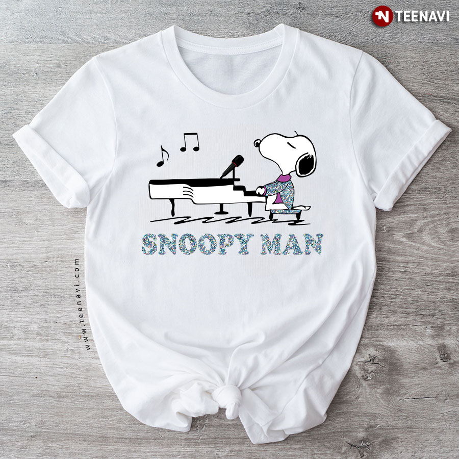 Snoopy As Elton John Playing Piano Rocket Man Snoopy Man T-Shirt