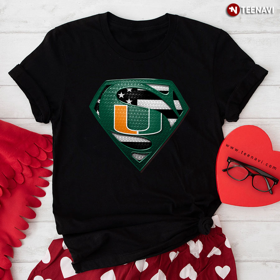 Miami Hurricanes Superman American Flag The 4th Of July T-Shirt