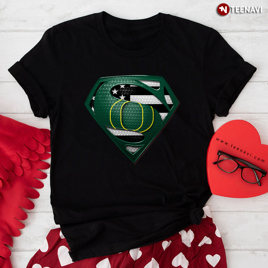Oregon Ducks Superman American Flag The 4th Of July T-Shirt